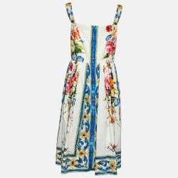 Pre Owned Dolce & Gabbana Multicolor Floral Print Cotton Pleated Midi Dress L