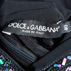 Pre Owned Dolce & Gabbana Black Holographic Lurex Jersey Turtle Neck Mini Dress S