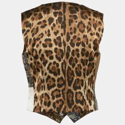 Pre Owned Dolce & Gabbana Brown Printed satin and Jacquard Patchwork Waist Coat M