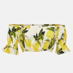 Pre Owned Dolce & Gabbana Yellow Lemon Print Cotton Off Shoulder Crop Top XS
