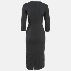 Pre Owned Dolce & Gabbana Black Floral Print Crepe Midi Dress XS