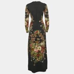 Pre Owned Dolce & Gabbana Black Floral Print Crepe Long Sleeve Maxi Dress XS
