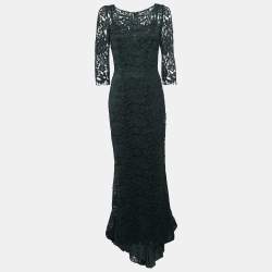 Pre Owned Dolce & Gabbana Black Floral Lace Full Sleeve Maxi Dress M
