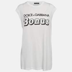 Dolce & Gabbana White Printed Cotton Sleeveless T-Shirt S