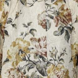 Pre Owned Dolce & Gabbana Light Cream Floral Printed Silk Jacquard Button Front Jacket S