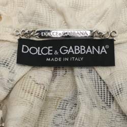 Pre Owned Dolce & Gabbana Light Cream Floral Printed Silk Jacquard Button Front Jacket S