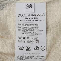 Pre Owned Dolce & Gabbana Light Cream Floral Printed Silk Jacquard Button Front Jacket S
