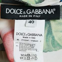 Pre Owned Dolce & Gabbana White Printed Silk V-Neck Top S