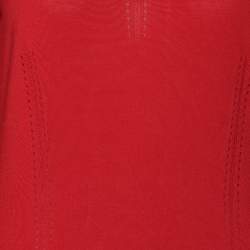 Pre Owned Dolce & Gabbana Red Silk Knit V Neck Full Sleeve Top M