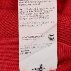 Pre Owned Dolce & Gabbana Red Silk Knit V Neck Full Sleeve Top M