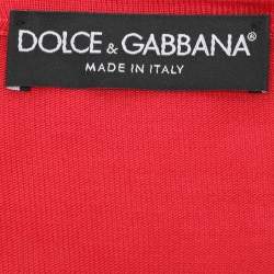 Pre Owned Dolce & Gabbana Red Silk Knit V Neck Full Sleeve Top M