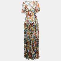 Pre Owned Dolce & Gabbana Multicolor Floral Print Silk Tiered Maxi Dress M