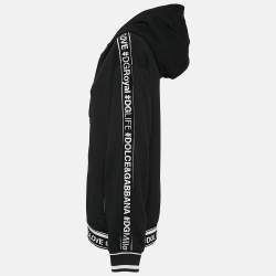Pre Owned Dolce & Gabbana Black Logo Band Jersey Zip-Up Hooded Sweatshirt S