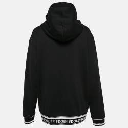 Pre Owned Dolce & Gabbana Black Logo Band Jersey Zip-Up Hooded Sweatshirt S
