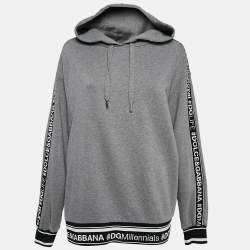 Pre Owned Dolce & Gabbana Grey Logo Band Jersey Hooded Sweatshirt S
