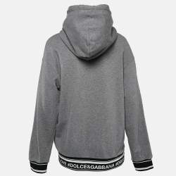 Pre Owned Dolce & Gabbana Grey Logo Band Jersey Hooded Sweatshirt S
