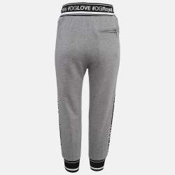 Pre Owned Dolce & Gabbana Grey Logo Band Jersey Drawstring Crop Sweatpants S