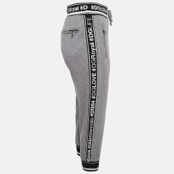 Pre Owned Dolce & Gabbana Grey Logo Band Jersey Drawstring Crop Sweatpants S