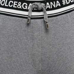 Pre Owned Dolce & Gabbana Grey Logo Band Jersey Drawstring Crop Sweatpants S