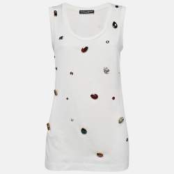 Pre Owned Dolce & Gabbana White Crystal Embellished Jersey Tank Top S