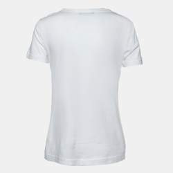 Pre Owned Dolce & Gabbana White Logo Print Cotton Patchwork Detail T-Shirt S