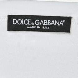 Pre Owned Dolce & Gabbana White Logo Print Cotton Patchwork Detail T-Shirt S