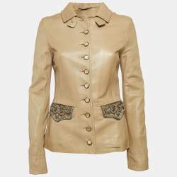 Dolce & Gabbana Beige Embellished Leather Button Detail Jacket M
