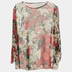Dolce & Gabbana Black Floral Print Silk Sheer Top M