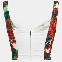 Pre Owned Dolce & Gabbana White Geranium Print Jersey Corset Top S