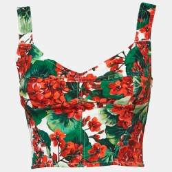 Pre Owned Dolce & Gabbana White Geranium Print Jersey Corset Top S