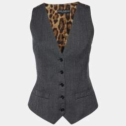Pre Owned Dolce & Gabbana Dark Grey Stripe Wool Blend Vest S
