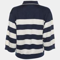 Pre Owned Dolce & Gabbana Blue/White Stretch Knit Stripe Sweatshirt M