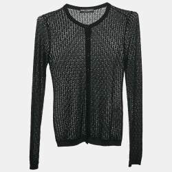 Pre Owned Dolce & Gabbana Black Silk Knit Buttoned Cardigan M