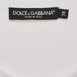 Pre Owned Dolce & Gabbana White Logo Print Jersey Crew Neck T-Shirt S