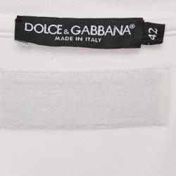Pre Owned Dolce & Gabbana White Logo Heart Glitter Print Jersey T-Shirt M