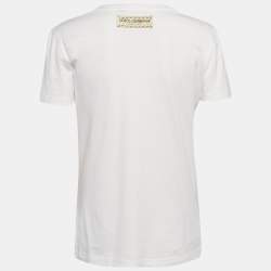 Pre Owned Dolce & Gabbana White Logo Heart Glitter Print Jersey T-Shirt M