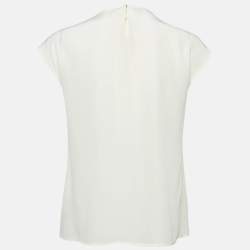 Pre Owned Dolce & Gabbana Cream Lace Trim Silk Sleeveless Blouse M