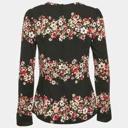 Pre Owned Dolce & Gabbana Black Floral Print Crepe Long Sleeve Blouse M