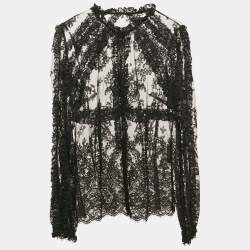 Pre Owned Dolce & Gabbana Black Floral Lace Ruffled Blouse M