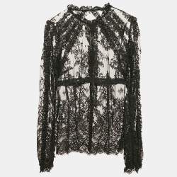 Pre Owned Dolce & Gabbana Black Floral Lace Ruffled Blouse M