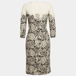 Pre Owned Dolce & Gabbana Light Beige Lace Print Crepe Short Dress S