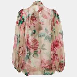 Pre Owned Dolce & Gabbana Pink Floral Print Silk Sheer Blouse S