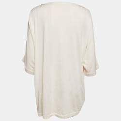 Pre Owned Dolce & Gabbana Red/ Ivory Floral Print Silk and Knit Blouse M