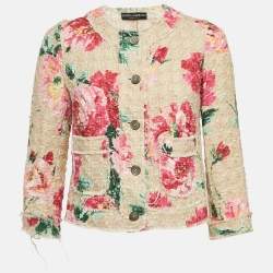 Pre Owned Dolce & Gabbana Floral Print Tweed Button Front Jacket XS