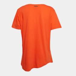 Pre Owned Dolce & Gabbana Orange Jersey Asymmetric Hem T-Shirt L