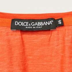 Pre Owned Dolce & Gabbana Orange Jersey Asymmetric Hem T-Shirt L
