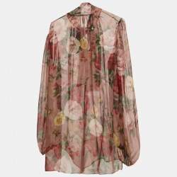 مملوكة مسبقًا Dolce & Gabbana Multicolor Floral Print Silk Neck-Tie Blouse L