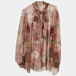 مملوكة مسبقًا Dolce & Gabbana Multicolor Floral Print Silk Neck-Tie Blouse L