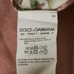 Pre Owned Dolce & Gabbana Pink Floral Print Silk and Rib Knit Cardigan S