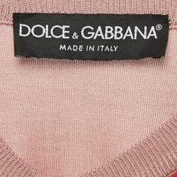 Pre Owned Dolce & Gabbana Pink Floral Print Silk and Rib Knit Cardigan S